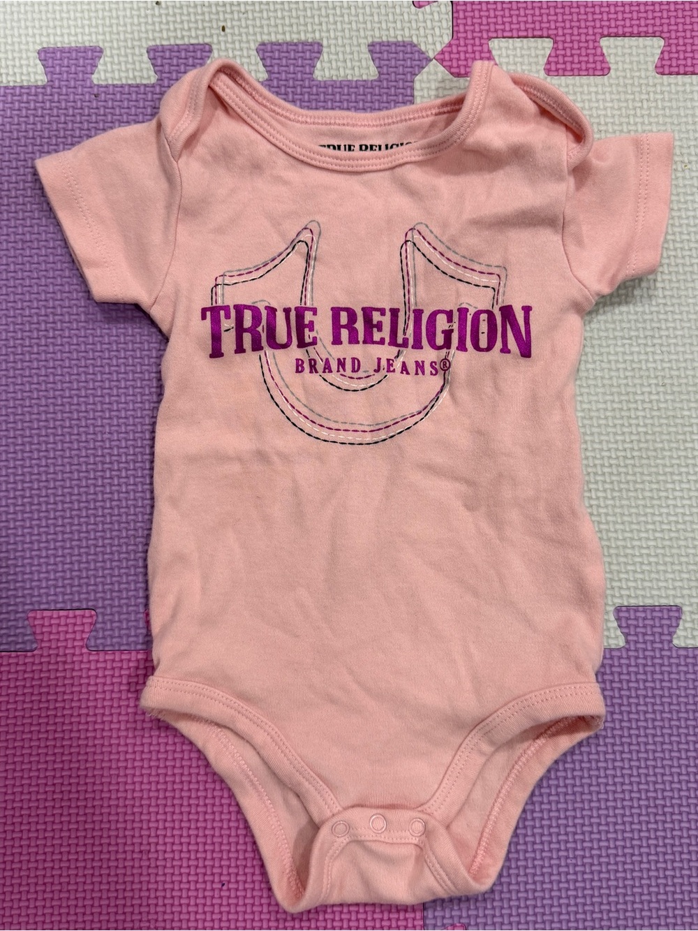 True Religion Pink Logo Baby Onesie
